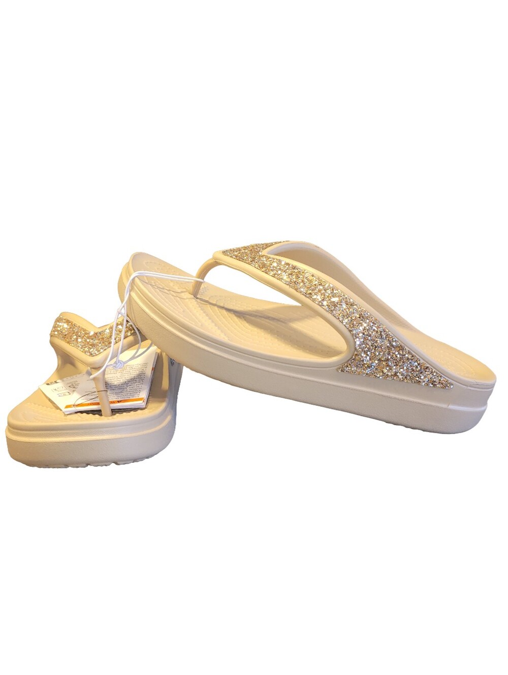 Crocs Sloane Glitter Flip Flop Size 8 - Nude Gold Sparkle Platform Sandals NWT